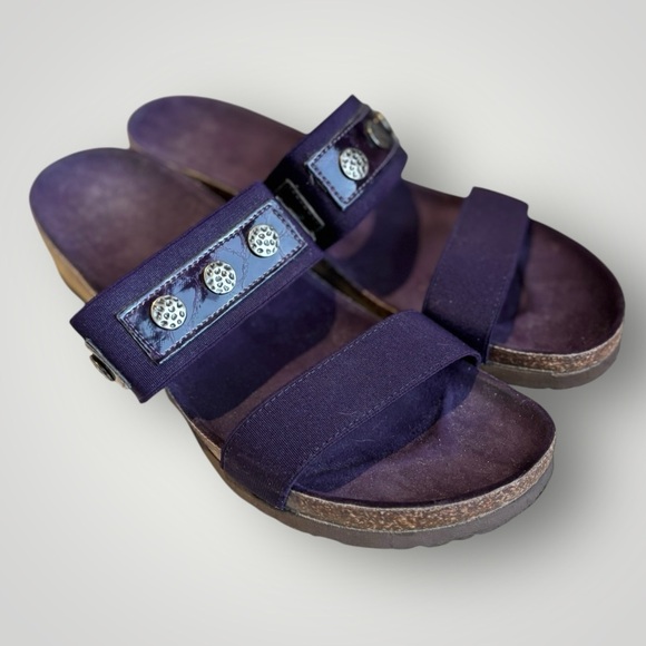 Shoes - Purple Suede Slide Cork Platform Sandals silver Detail Double Strap Women’s 10
